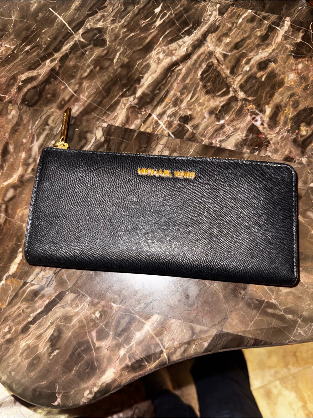 Michael Kors Black Zip-Around Leather women Wallet with Gold Logo